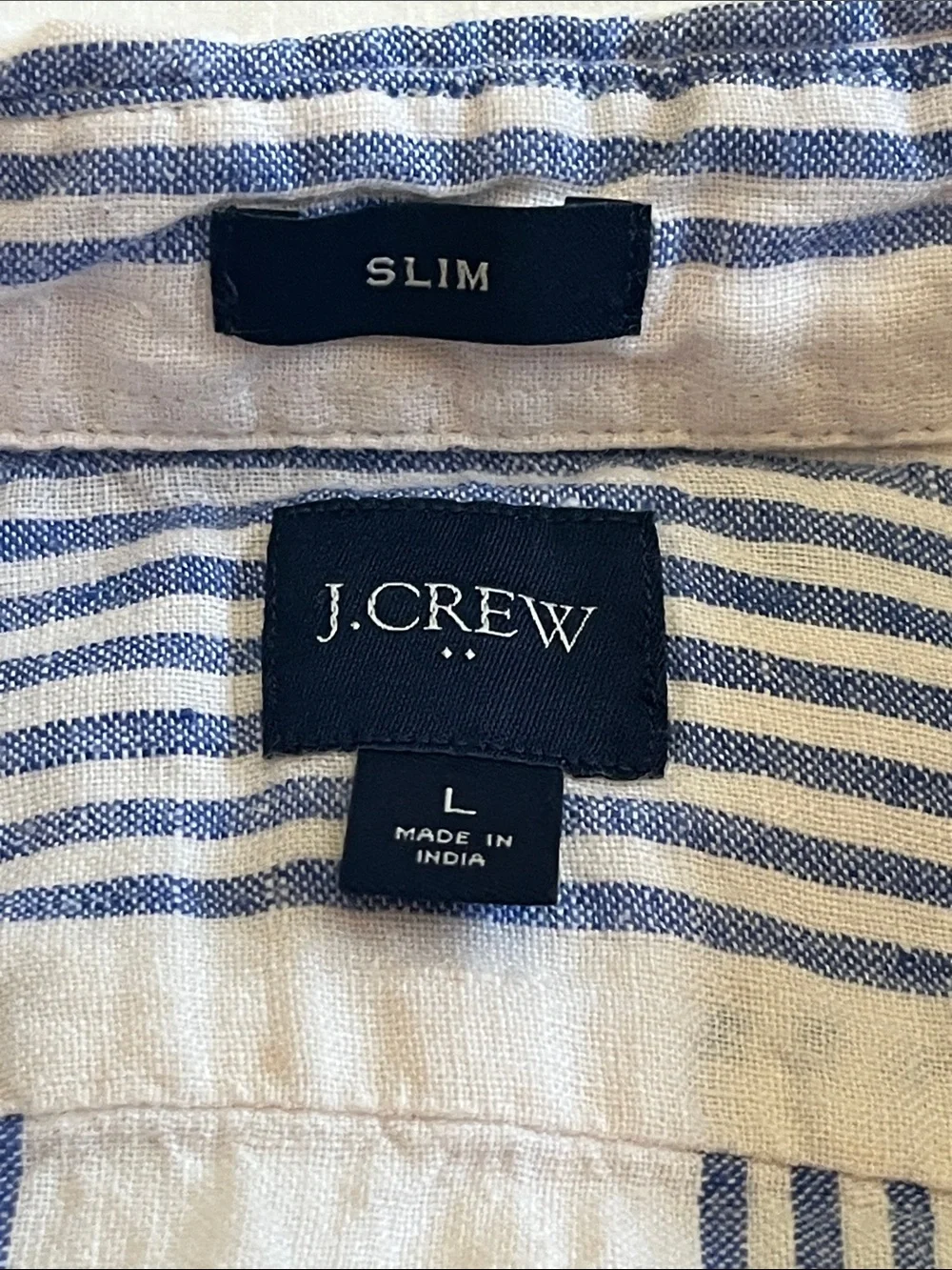 J. Crew Blue & White Linen Blend Short Sleeved Button Down Shirt, Size Large